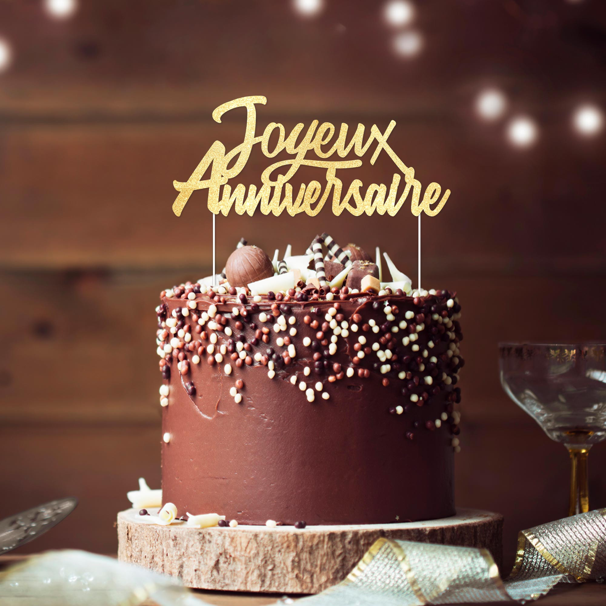 Déco Gâteau Joyeux Anniversaire Doré